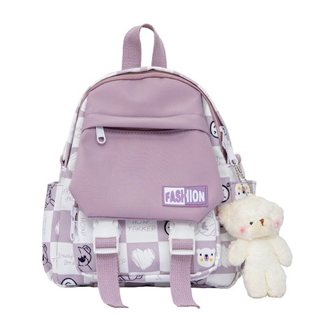 

AMNHDO Fashion School Bags for Girls Teenage Student Multifunctional Kawaii Small Travel Shoulder Backpacks Ruckpack Mochila with Pendant (Purple)