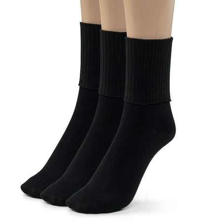 

Silky Toes 3 Pk Women s Turn Cuff Bamboo Casual Socks Triple Roll Dress Crew Socks (9-11 Black -3 Pairs)
