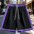 thumbnail image 2 of Mens Color Block Casual Shorts Above Knee Streetwear Lightweight Short Pants 7" Inseam Drawstring Summer Fashion with Side Pockets, 2 of 5