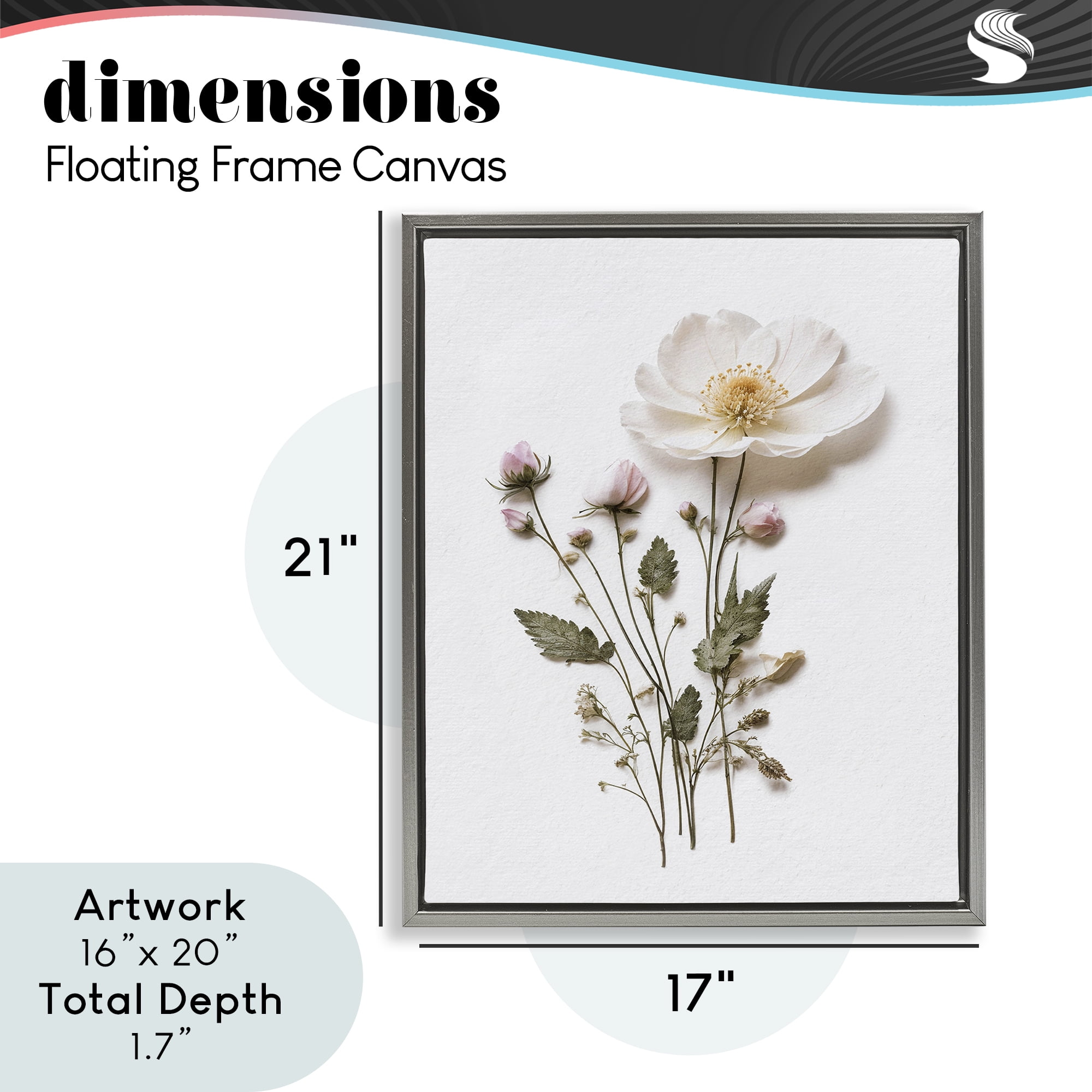 Simple Pressed Flowers Gray Framed Floater Canvas Wall Art, design by Lettered and Lined