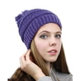 thumbnail image 4 of NYFASHION101 Unisex Multicolor Warm Cable Knit Slouch Pom Pom Beanie Cap - Purple/Navy, 4 of 4