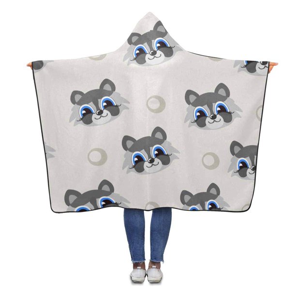 ASHLEIGH Cute Raccoons Hooded Throw Blanket 56x80 inches Adults Girls