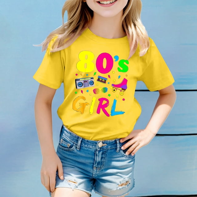 T-shirts pour Filles à Manches Courtes Imprimés, Col Rond, Été, Mode pour Filles de 4-5 Ans