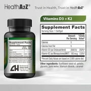 HealthA2Z Vitamin D3 + K2 | 2000 IU + 100 mcg | 90 Easy-to-Swallow Softgels | Clean Label, No Dyes | Bone, Muscle & Immune Support