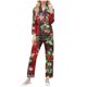 thumbnail image 2 of Conjunto de blusa y pantalón de manga larga con estampado de botones y cuello vuelto para mujer, blusa y pantalón de poliéster para mujer, 2 of 9