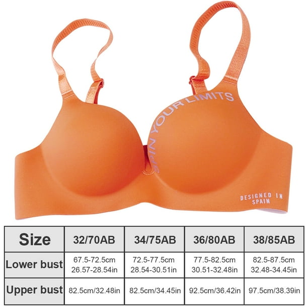 Seamless Bra Women Wireless Underwear Letters Thin up Lingerie for Girls  Cup Push up Bra for Girls, Rust Red, 36/80AB