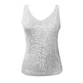 thumbnail image 4 of PMVFHDE Women Tops Sequin V Neck Glitter Strappy Tank Top Sparkling Evening Wear Blouse Cute Tops For Women Silver,XXXL, 4 of 5