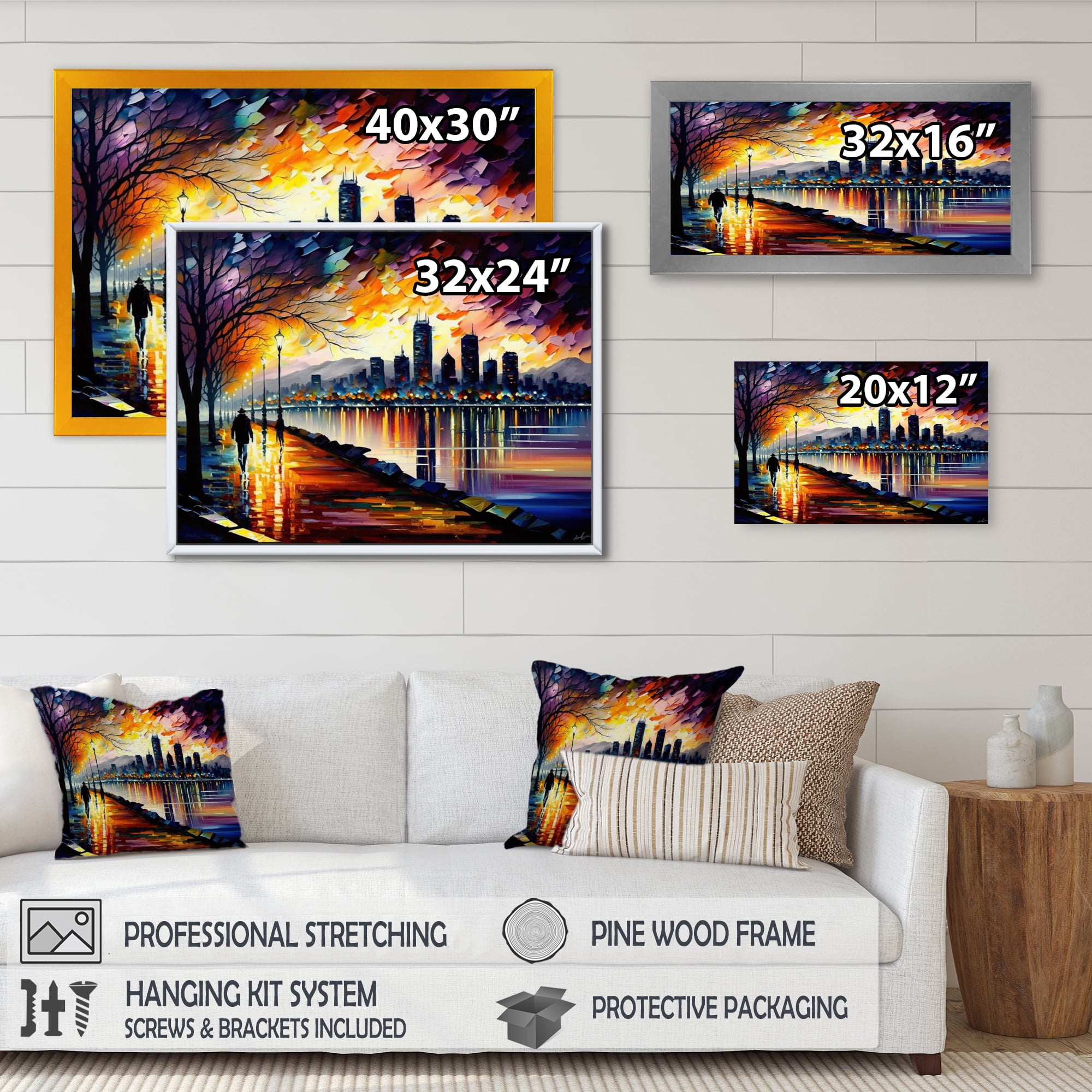 Designart Vancouver Skyline At Sunset II Canvas Wall Art