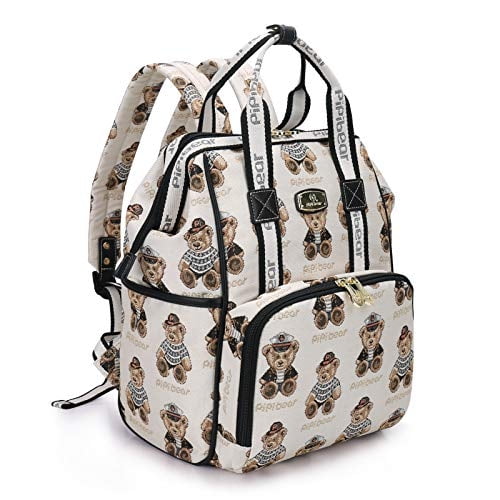 Bolso pañales Pipi Bear Elegante Bolso Bebé Jacquard Maternidad con Cambiador Crema