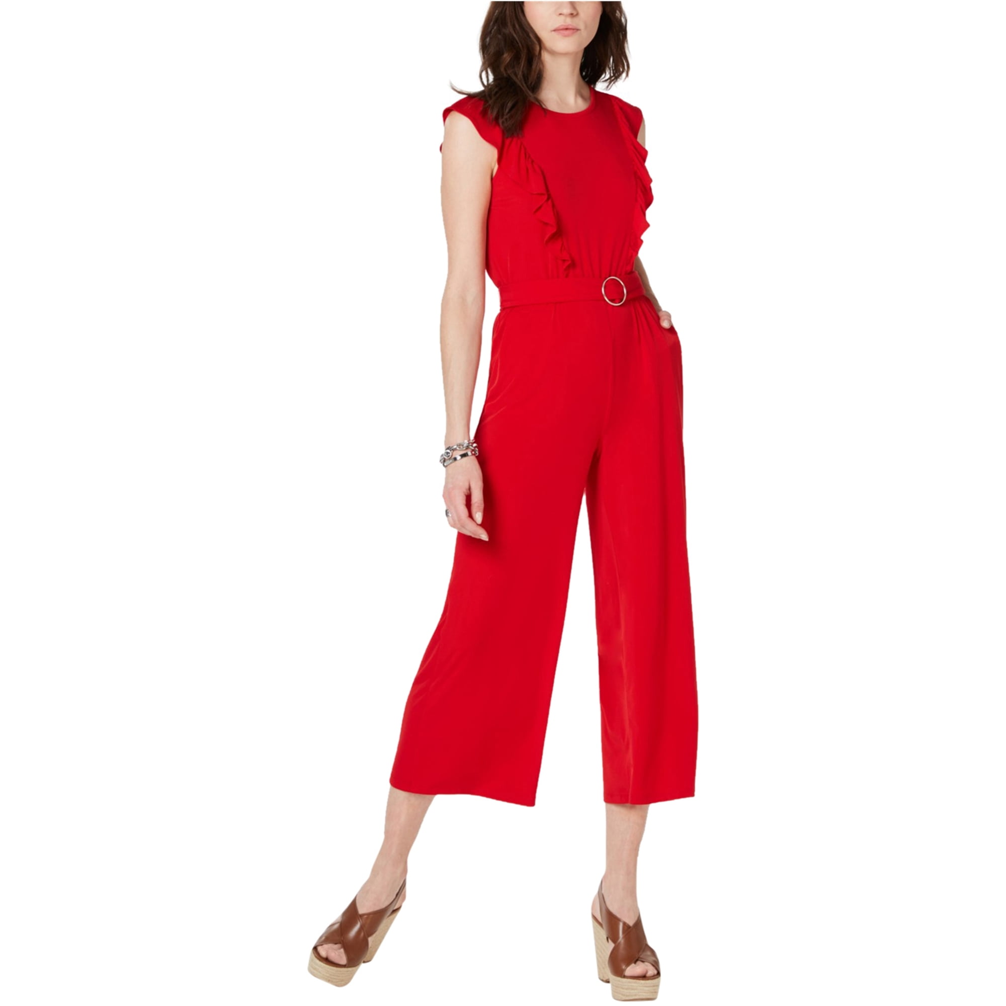 Bukser Ferie akavet Michael Kors Womens Solid Ring Belt Jumpsuit, Red, PS - Walmart.com