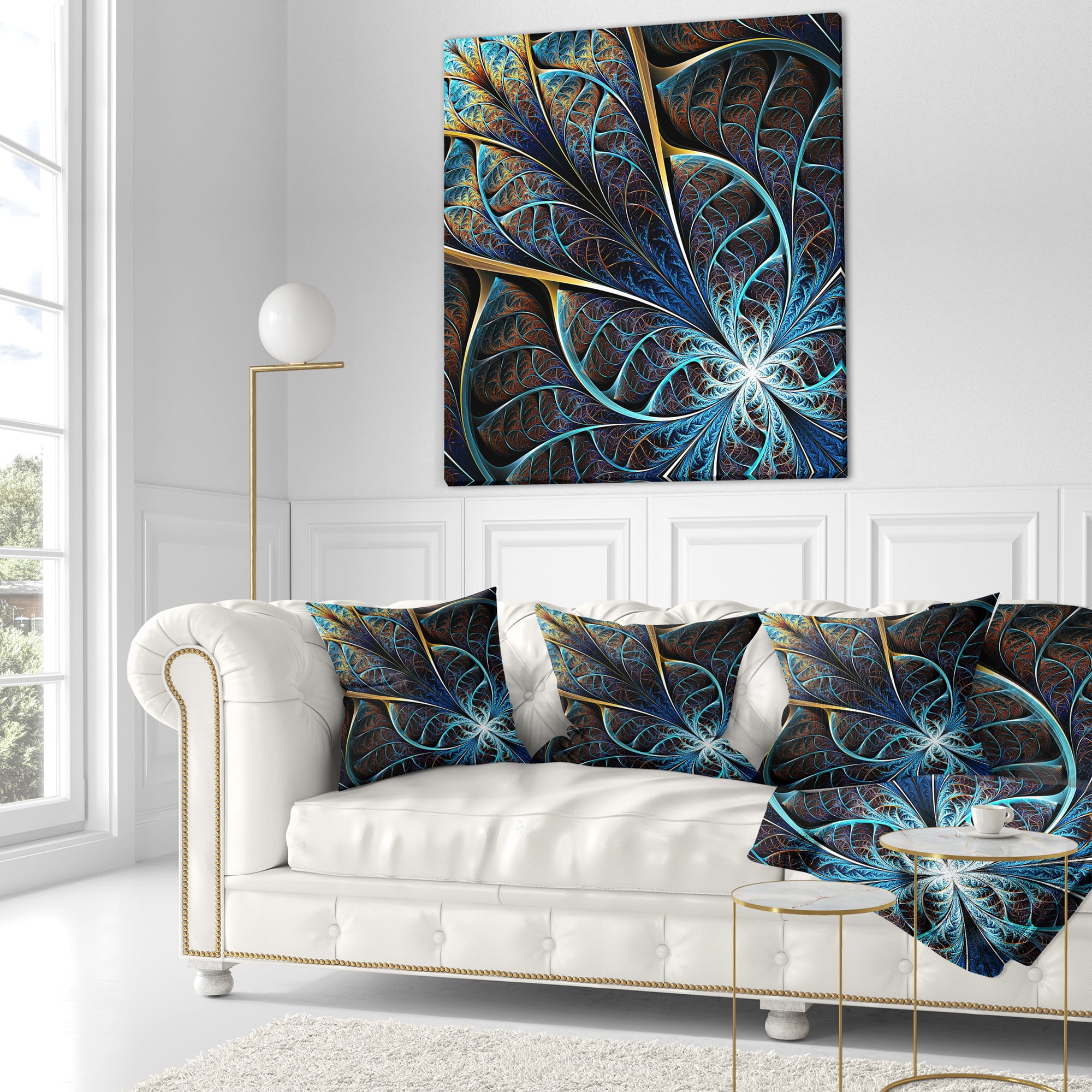 Designart Abstract Brown Fractal Flower - Floral Throw Pillow - 16x16