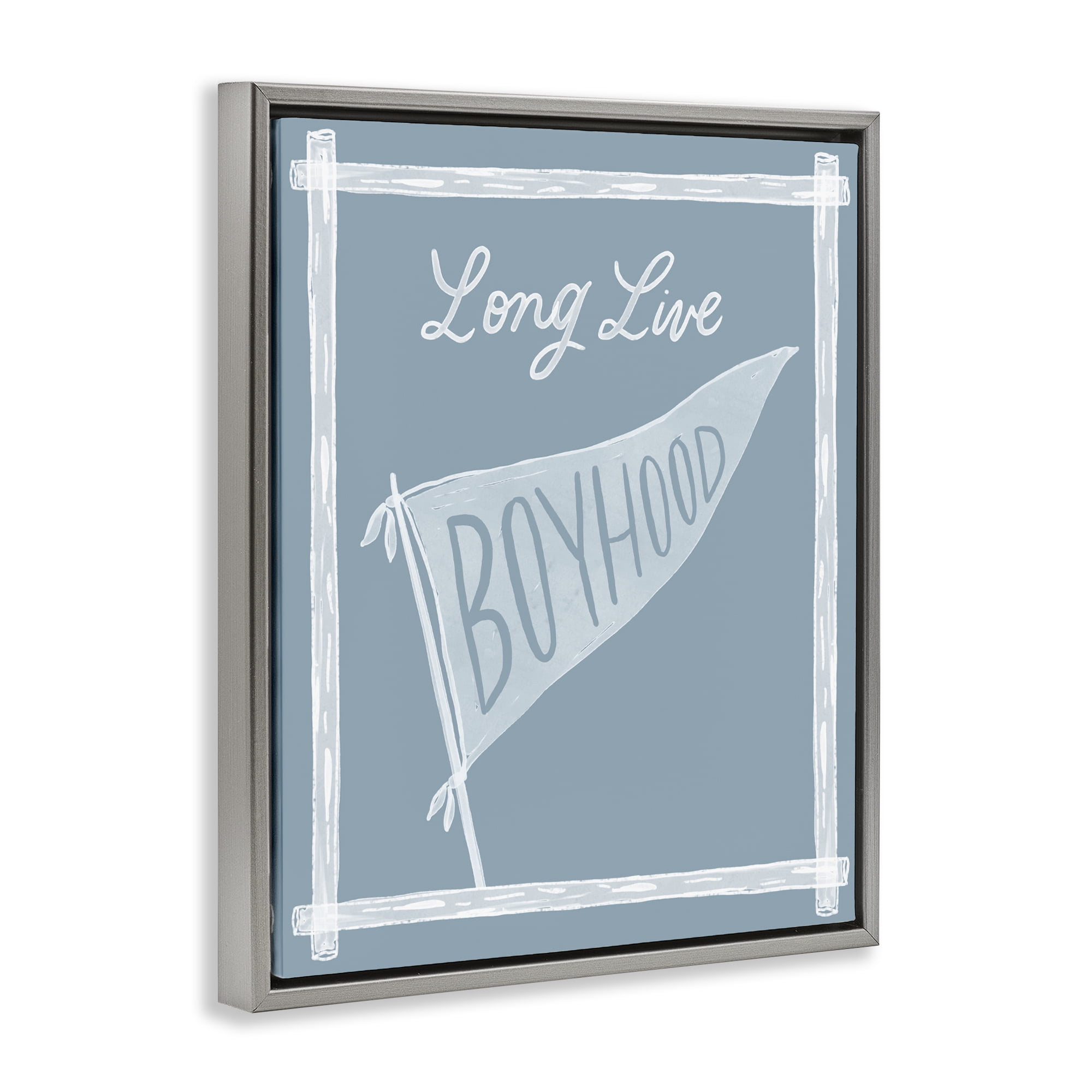 Stupell Industries Long Live Boyhood with Border Gray Framed Floater Canvas Wall Art, design by Cherrywood Lane