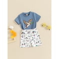 thumbnail image 3 of Nygoyerh Toddler Baby Boys Summer Outfits Cartoon Print Short Sleeve T-shirt with Wide Leg Shorts 2Pcs Infant Casual Short Pants Sets for Daily Vacation 6M 12M 18M 24M 3T, 3 of 9