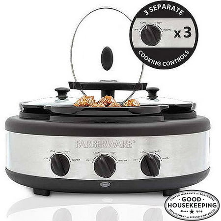 UPC 681131045599 product image for FARBERWARE 3-Crock Round 1.5Qt. Oval SlowCooker, Stainless Steel | upcitemdb.com