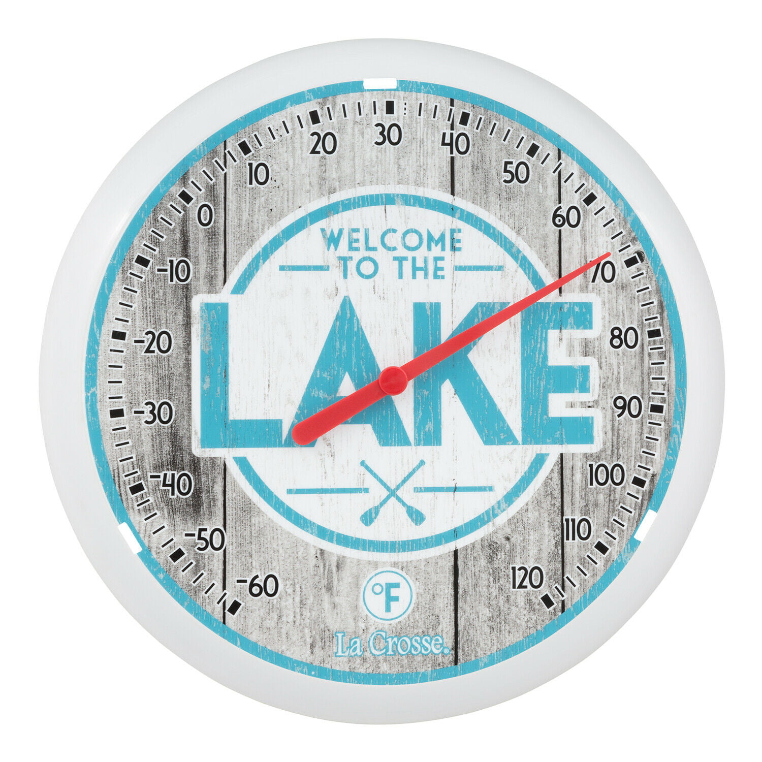 T83714 La Crosse 13.5" Indoor/Outdoor Dial Thermometer with Key Hider White 