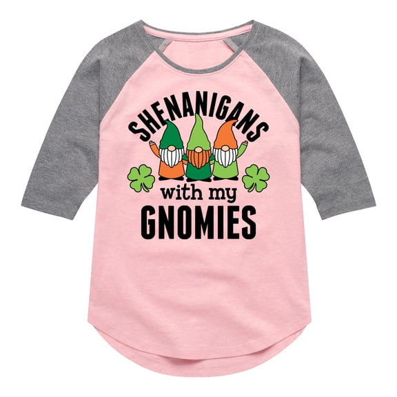 Instant Message - St. Patrick's Day - Shenanigans with my Gnomies - Toddler And Youth Girls Raglan Graphic T-Shirt