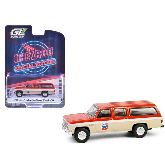 1988 GMC Suburban Sierra Classic C10 "Chevron" Orange and Beige with White 1/64 Die Cast Model Car by Greenlight