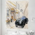 thumbnail image 1 of Vintage Tapestry, Hand Drawn Retro Car Parked in Front of a Nostalgic Cafe Retro Illustration, Fabric Wall Hanging Decor for Bedroom Living Room Dorm, 5 Sizes, Multicolor, by Ambesonne, 1 of 1