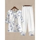 thumbnail image 4 of Conjunto De Ropa Casual De Talla Grande, Conjunto De Dos Piezas De Camiseta De Cuello Redondo De Manga Corta Con Estampado Floral Y Pantalones Para Mujer, 4 of 4
