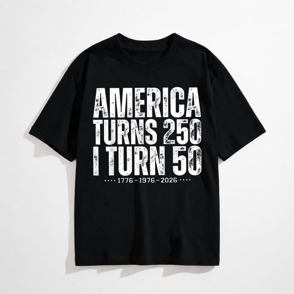 Vintage America Turns 250 I Turn 50 Graphic T-Shirt, 1776 1976 2026 Birthday Tee