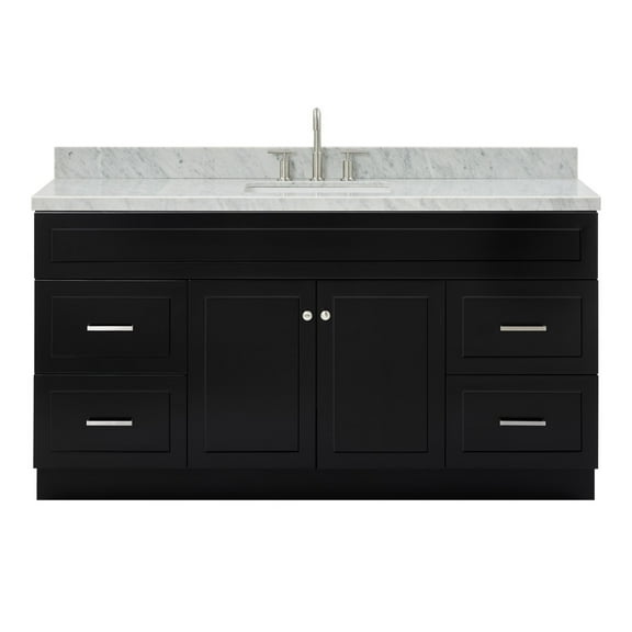 Ariel Hamlet 67 Inch Single Rectangle Sink Vanity With Carrara White Marble Countertop W/ 1.5 Edge In Black