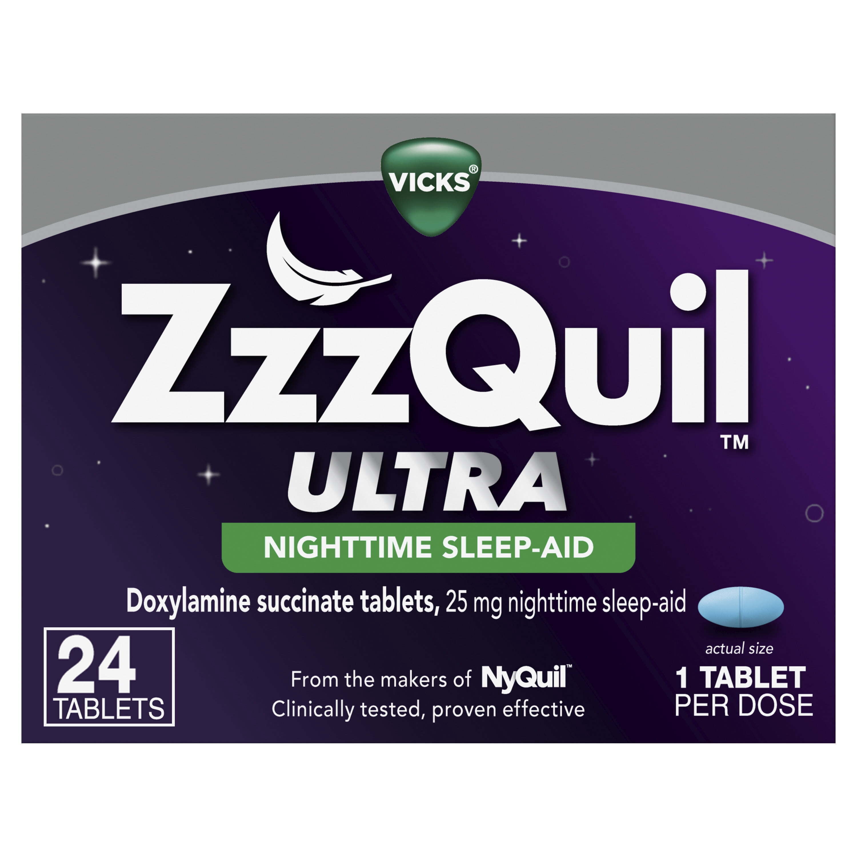 Vicks ZzzQuil Nighttime Sleep Aid Ultra Tablets, Doxylamine 25mg Sleeping Pills, 24 Count