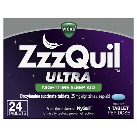 Vicks ZzzQuil Ultra Night Time Sleep Support Aid, Doxylamine Succinate, 24 Tablets