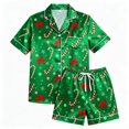 thumbnail image 3 of MEZZALL Women's Pajama Sets Christmas Candy Cane Print Lapel Short Sleeve Button Down Tops with Shorts Pajama Sets Casual 2 Piece Sleepwear, 3 of 4