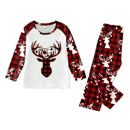 

Christmas Family Matching Pajamas Cute Plaid Animal Print Pajamas Plaid Long Sleeve Top And Pants Soft And Comfortable Festive Pajamas Kids Set