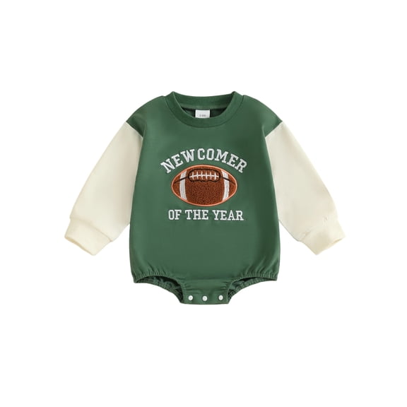 BemeyourBBs Baby Girls Boy Football Outfits Bubble Romper Sweatshirt Rubby Embroidery Long Sleeve Bodysuit Newborn Spring Fall Winter Going Home Outfit