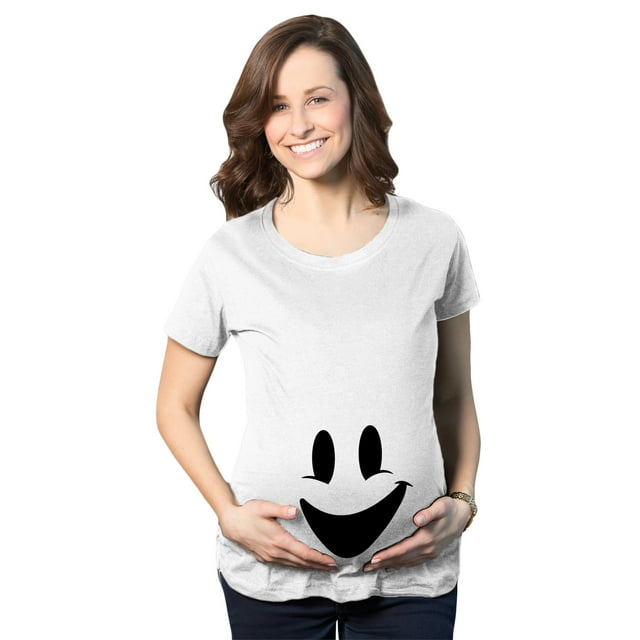 T-shirt de Maternité Ventre de Fantôme Souriant Drôle Halloween Grossesse (Blanc) - TG