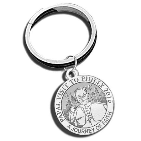 Embossed Keychain - Pope Francis - Papal Visit Philadelphia 2015 Religious Engravable Embossed Keychain 1 Inch X 1 Inch Round - Gold Plated