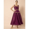 thumbnail image 5 of Indya Women's Wine Embroidered Belted Peplum Layered Kurta, 5 of 6