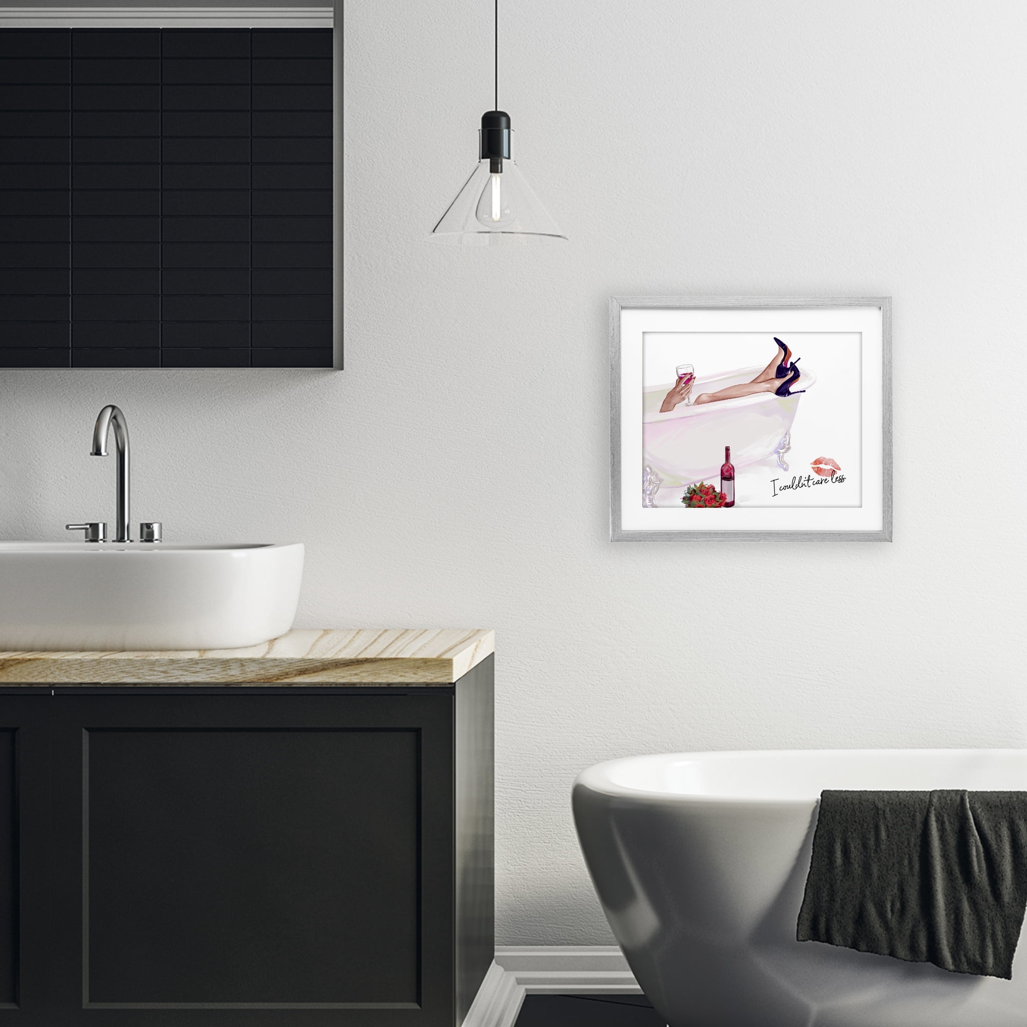 Couldn't Care Less Tub Gray Framed Print Under Glass, design by Ziwei Li