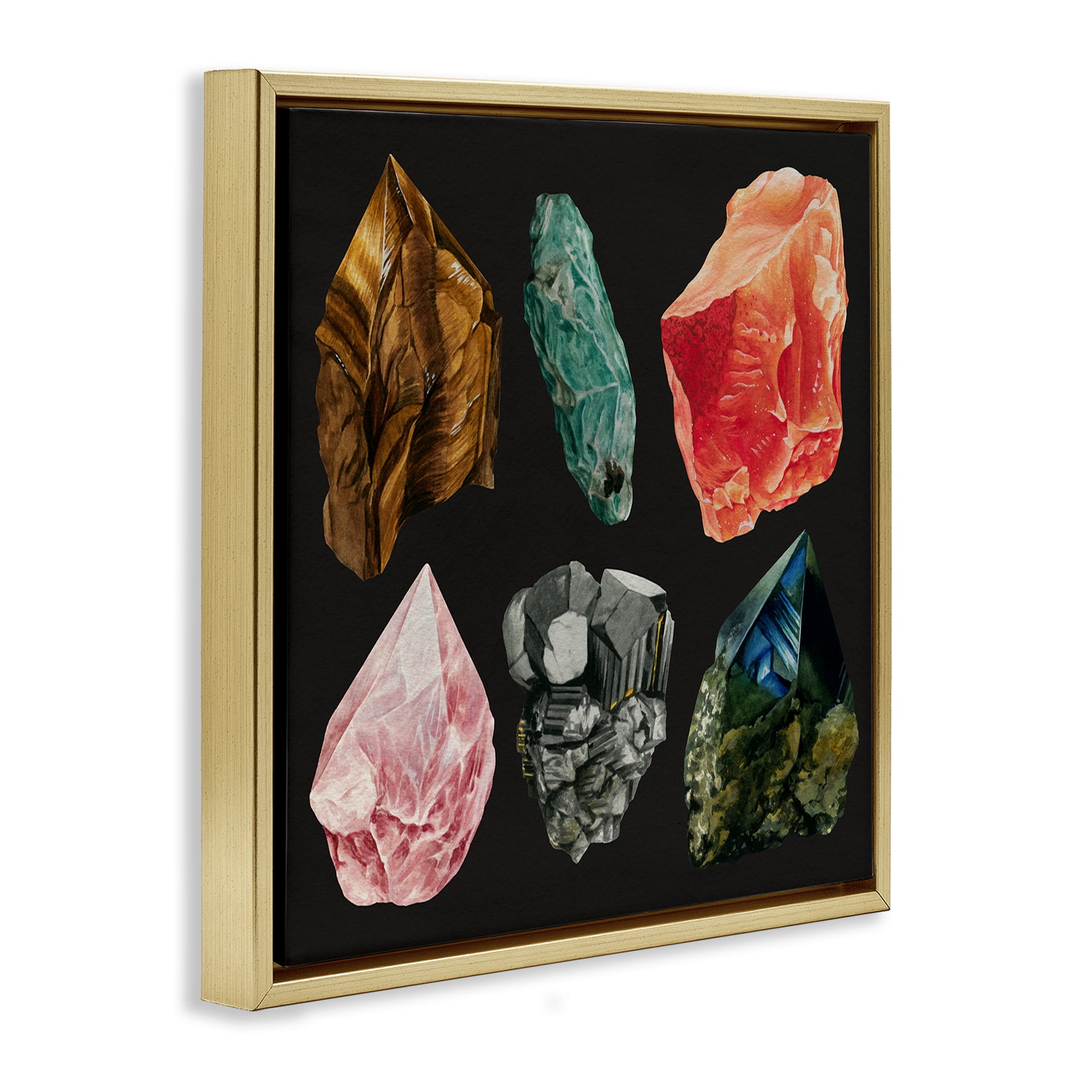 Stupell Industries Natural Crystal Gems STEM Painting Gold Floater Framed Canvas Art Print Wall Art, 18 x 18