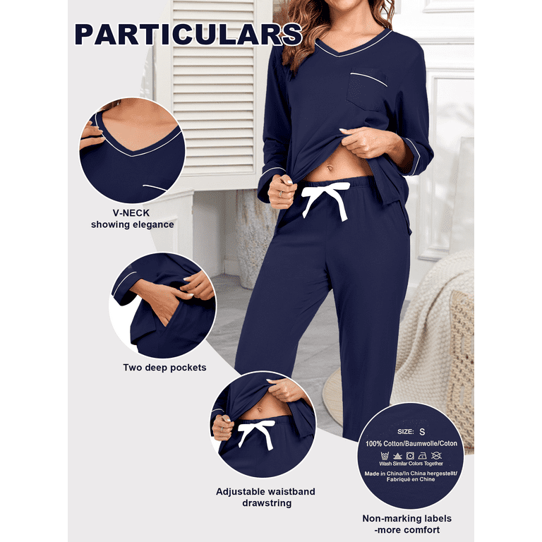 Pyjama Homme Coton ANLIQI Women's Pajama Sets 100% Cotton Long