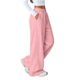 thumbnail image 5 of Sewkxo Girls Wide Leg Sweatpants Drawstring Elastic Waist Baggy Pants Trendy Loose Athletic Joggers with Pocket,Pink 160, 5 of 6