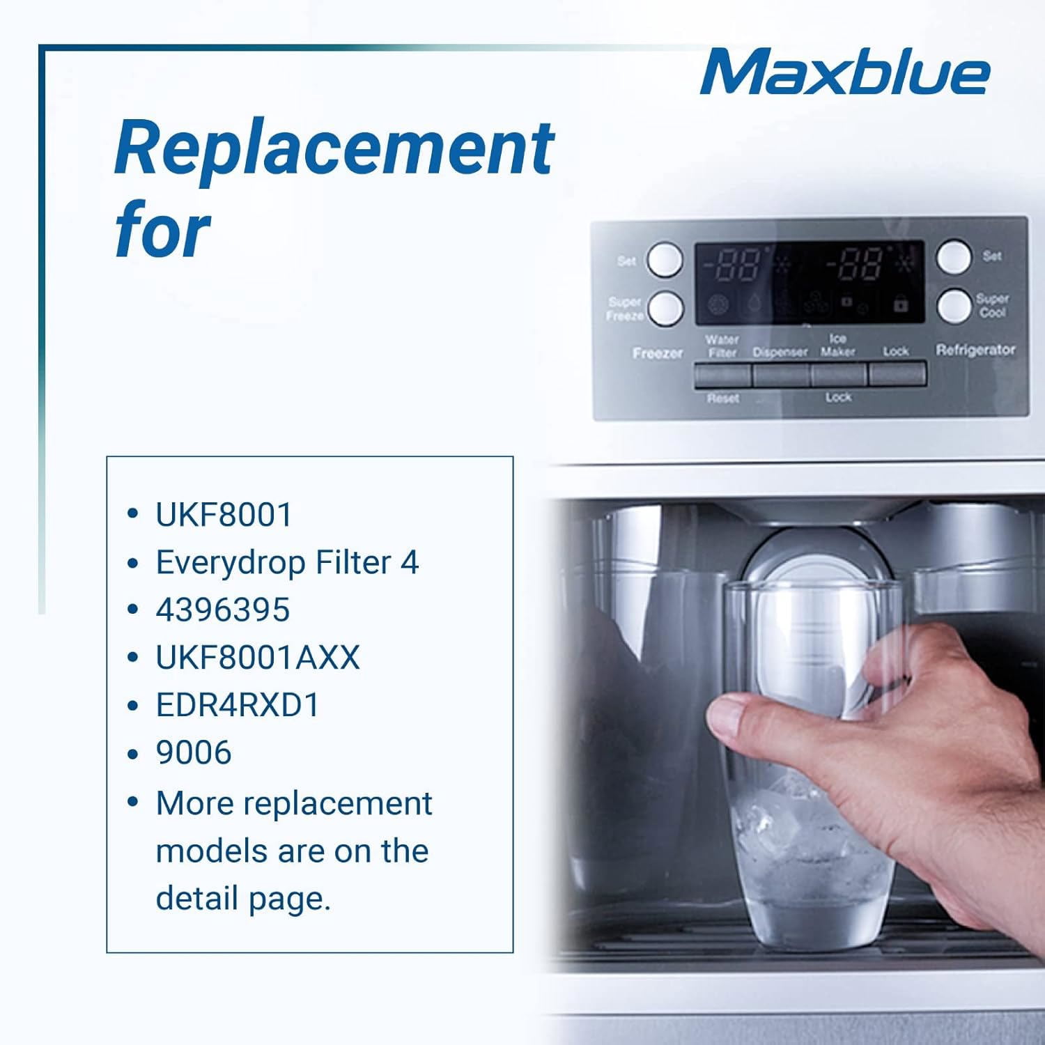 Maxblue UKF8001 Refrigerator Water Filter, Replacement for Maytag UKF8001, EDR4RXD1, EveryDrop® Filter 4, Whirlpool® 4396395, UKF8001AXX-200, Kenmore 469006, 469992, Puriclean II, Pack of 3