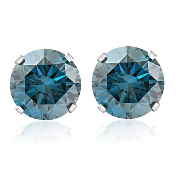 Pompeii 1ct Blue Diamond Studs 14K White Gold (Blue,I1)