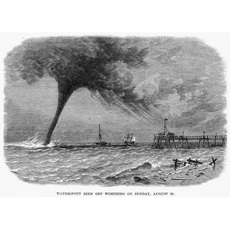 England Waterspout 1864 Na Waterspout In The English Channel Off Worthing 21 August 1864 Line Engraving From A Contemporary English Newspaper Rolled Canvas Art -  (24 x