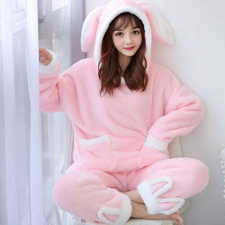 

DanceeMangoo WAVMIT Winter New Womens Flannel Hooded Long Sleeve Pajamas Set Cute Leisure Women Sleepwear Set Gold Velvet Pyjamas Homewear