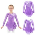 thumbnail image 3 of Aislor Girls Sequins Figure Ice Skating Dress Hollow Back Mesh Gymnastics Leotard Wrap Skirt Ballet Lyrical Dancewear Light Purple 14, 3 of 7