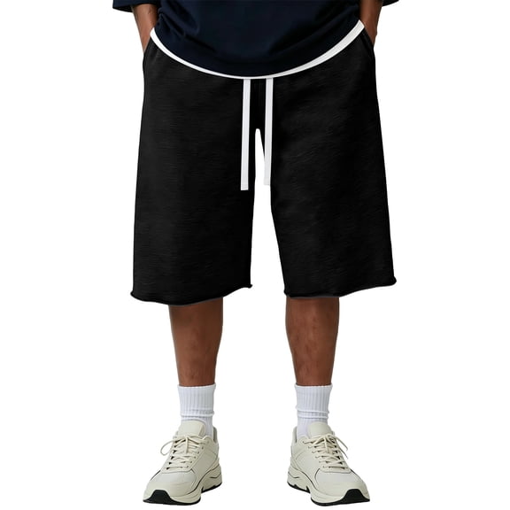 Men's Baggy Sweat Shorts 2026 Elastic Waist Drawstring Shorts Casual Under Knee Shorts Gym Shorts with Pockets XL