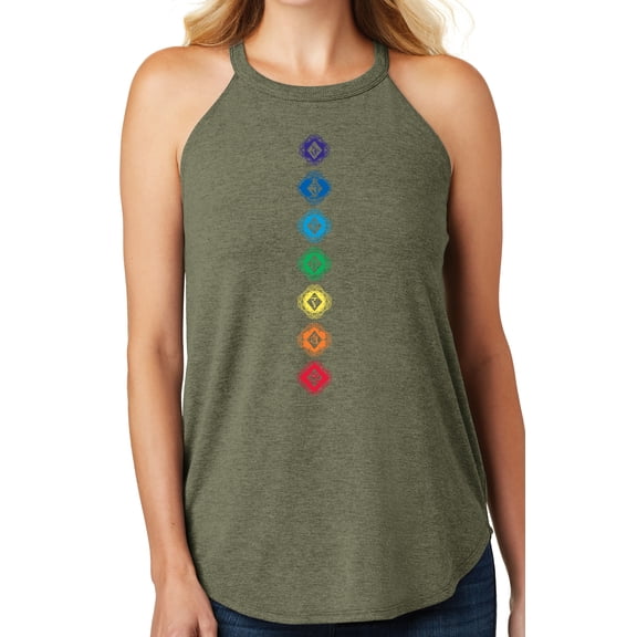 Women's 7 Diamond Chakras Yoga Tank Top, Medium Military Green