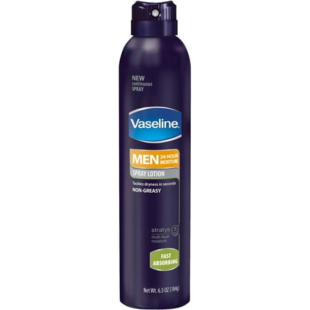 Vaseline Men 24 Hour Moisture Fast Absorbing Spray Lotion, 6.5 oz