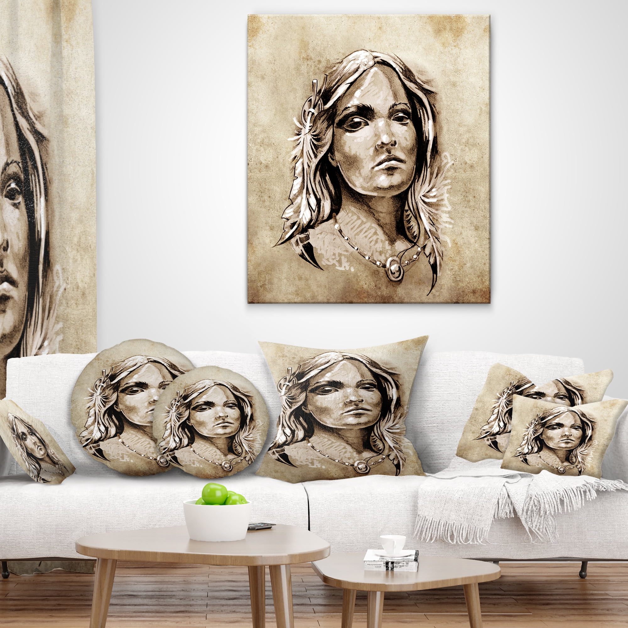 Designart Lovely and Passionate Look - Abstract Portrait Throw Pillow - 12x20