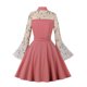 thumbnail image 2 of Vestido de Midi femenino bordado con flores, malla transparente, manga de trompeta larga, vestido con letra a, 2 of 5