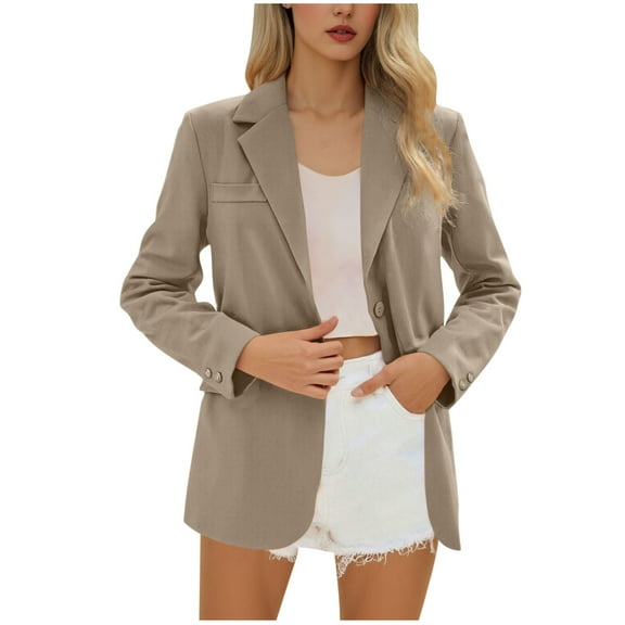 Scyoekwg Blazers for Women Business Casual Open Front Long Sleeve Jackets Work Office Business Suit Blazer (Khaki,L)