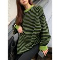 thumbnail image 3 of Suéteres de rayas para mujer, elegantes, con paneles, de punto, combinables, para ocio, de nicho, con cuello redondo, modernos, ropa de calle para estudiantes, sencillos, de otoño y con estilo., 3 of 6