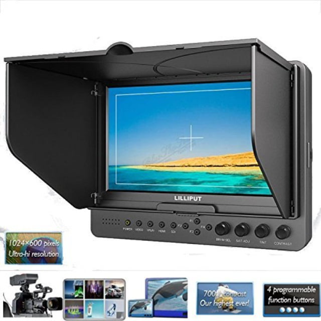 Sun Shade Cover Free Hot-shoe Mount/ 4 NEW Function: Peaking Filter False Color Filter Zebra Exposur YPbPr AV Input HDMI Output / With F-970 & QM91D Battery Plate Professional LILLIPUT 7 665 /O/P 665GL-70NP/HO/Y/P Color TFT LCD Monitor With HDMI 